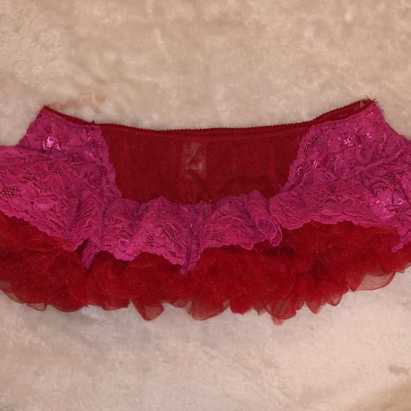 NWT Raveware Lingerie Red Mesh & Pink Lace Toole Ruffle Booty Skirt - Size Small - Picture 6 of 8